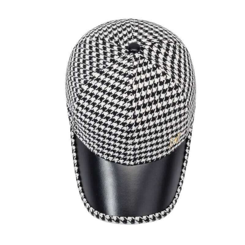 Autumn & Winter New Style Houndstooth Wool Blend Baseball Cap, Women's Versatile Fashion Cotton Hat Y260304