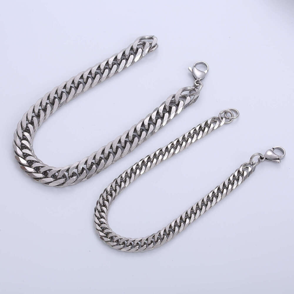 AML source manufacturer wholesales men's classic fine jewelry stainless steel encrypted six-sided polished Cuban chain bracelet