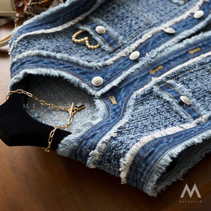 Mardi Hefxessdr Women's Spring Autumn 2026 New Flow Sleeveless Tank Top Coat Fragrant Fur Edge Denim Vest