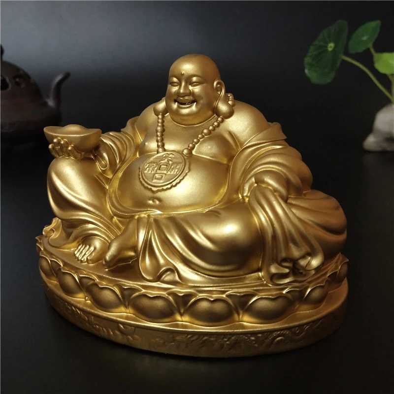 Chinese Golden Laughing Buddha Statue Feng Shui Decor for Home Office WealthT260307