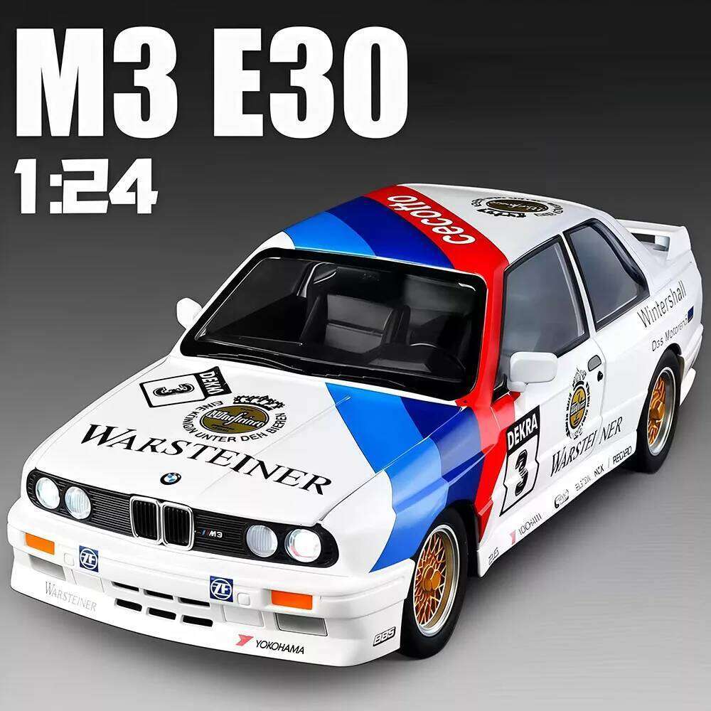 1:24 M3 M4 Model Toys Diecast Alloy Car 4 Doors Opened Sound Light Pull Back Front Wheel Steering Vehice for Boy's Birthday Gift Z260307