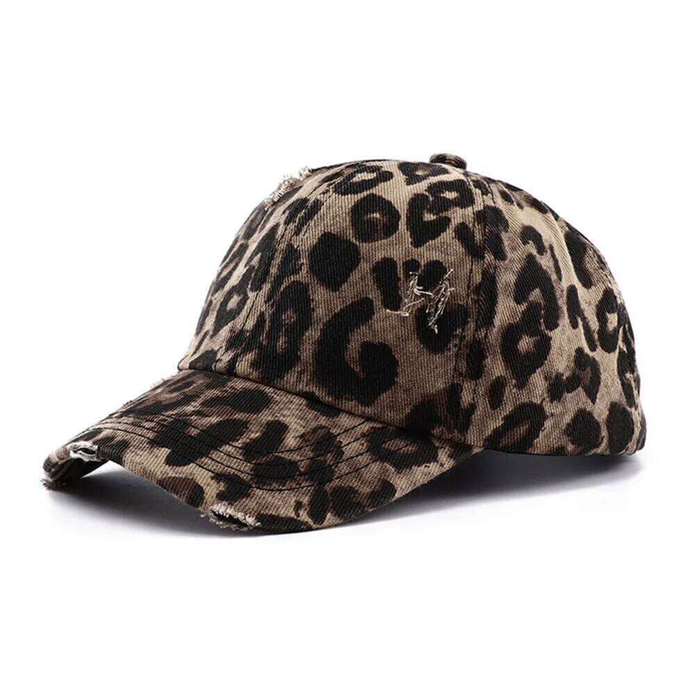 2023 New Leopard Print Vintage Washed Cotton Baseball Cap Women Hip Hop Ponytail Messy Buns Outdoor Sport Hats Accessories Y260304