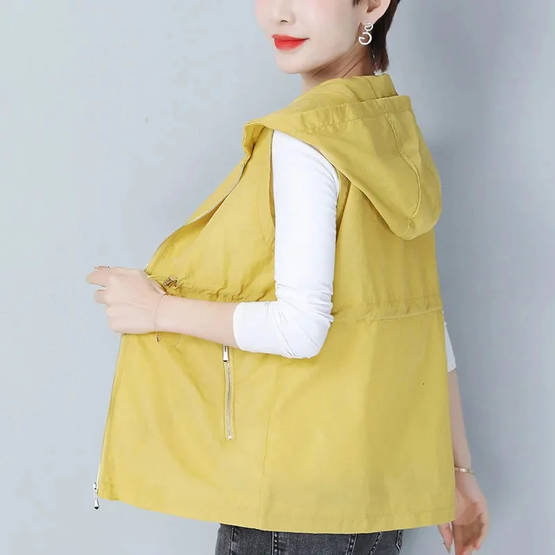 Thin Summer Womens Vest Jacket Short Hooded Sleeveless Coat Female Solid color Casual Liner Waistcoat Jackets Tops 260306