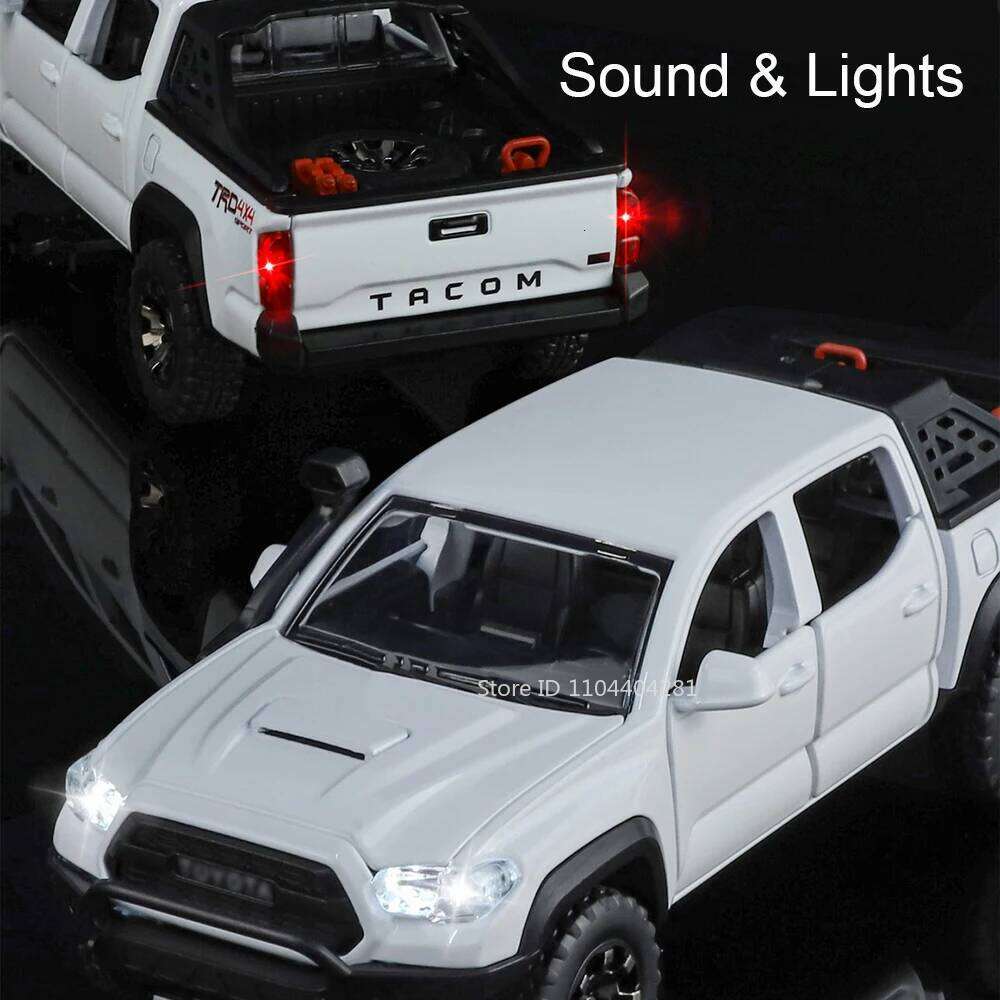 1: 32 Tacoma RAM Mammoth Alloy Off-road Vehicle Diecast Model Toys Car Sound Light Pull Back Doors Opened Ornament for Boy Gift Z260306