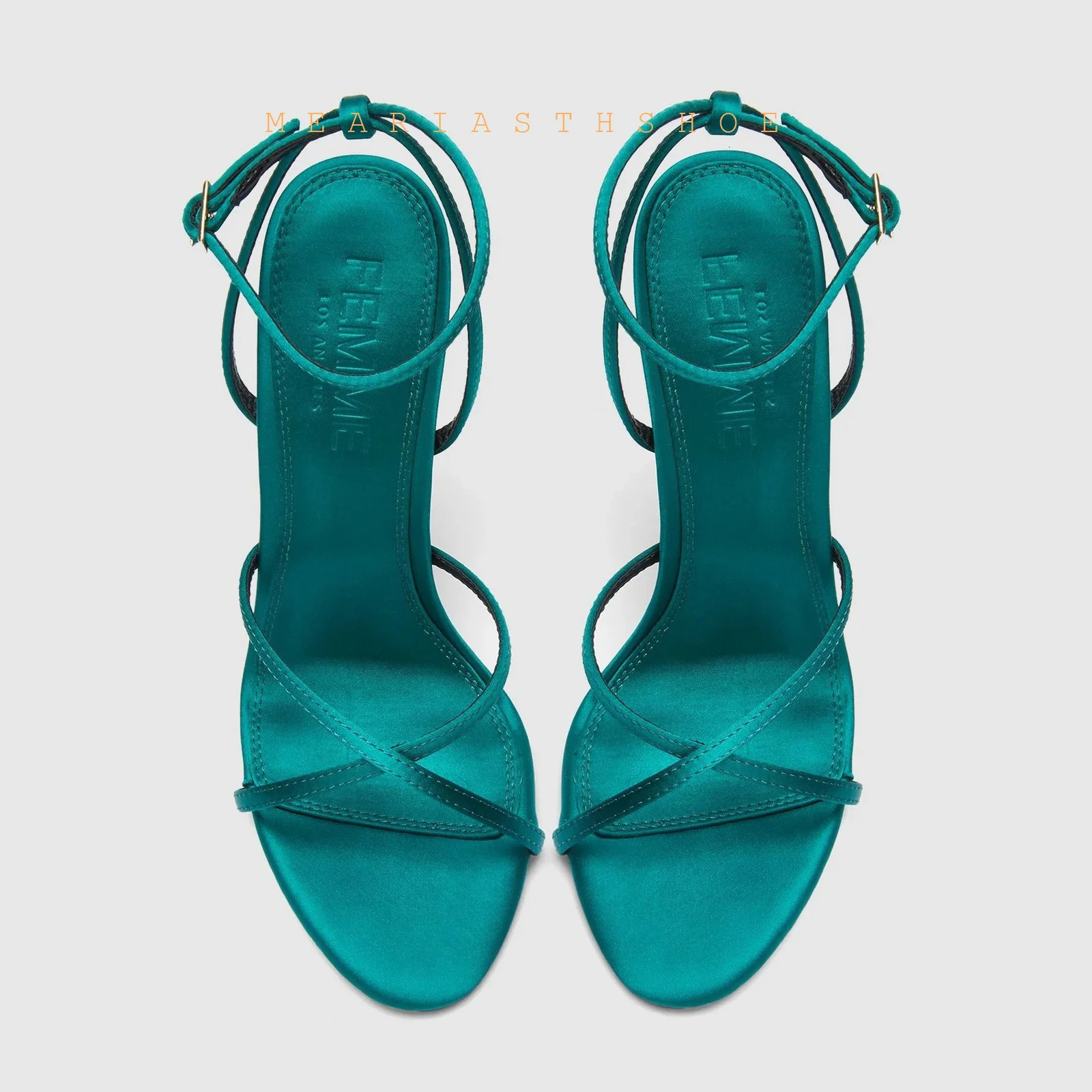 Fashion Silk satin Pumps High Quality Handmade Custom Shoes open Toes Ankle Buckles High Heels Sandals Dress Womens Shoes 260305 - view 3