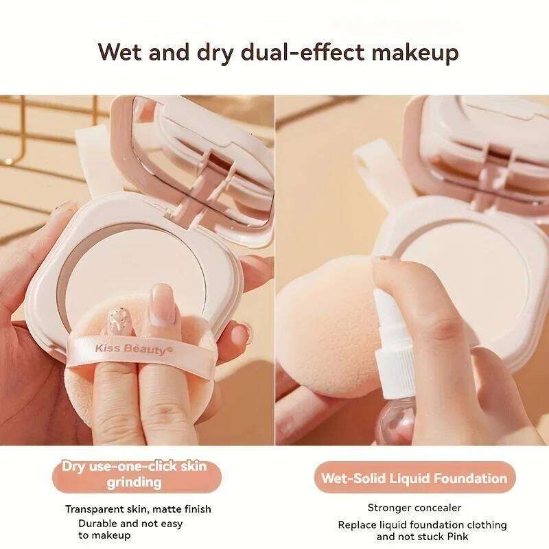 Milk Tea Waterproof Compact - Full Coverage Contour and Concealer, Matte Finish, Double-Layer Portable Setting Powder 26L0306