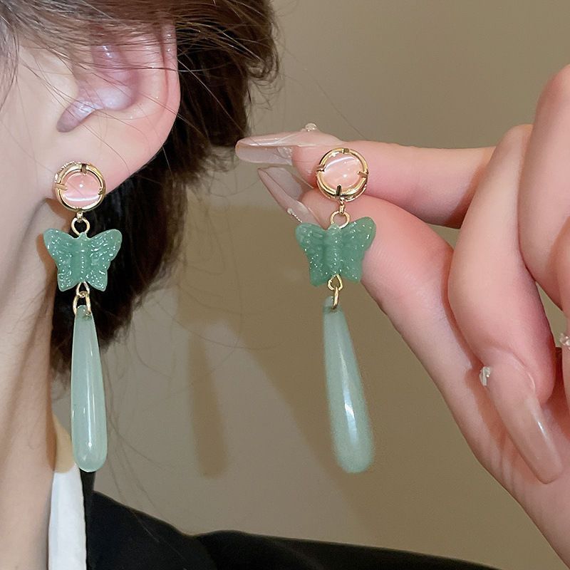 S925 Silver Green Jade Crystal Chinese Ethnic Tassel Dangle Earrings for Women Bamboo Shape Neo-chinese Style Temperament Charms Elegant Delicate Jewe - view 6