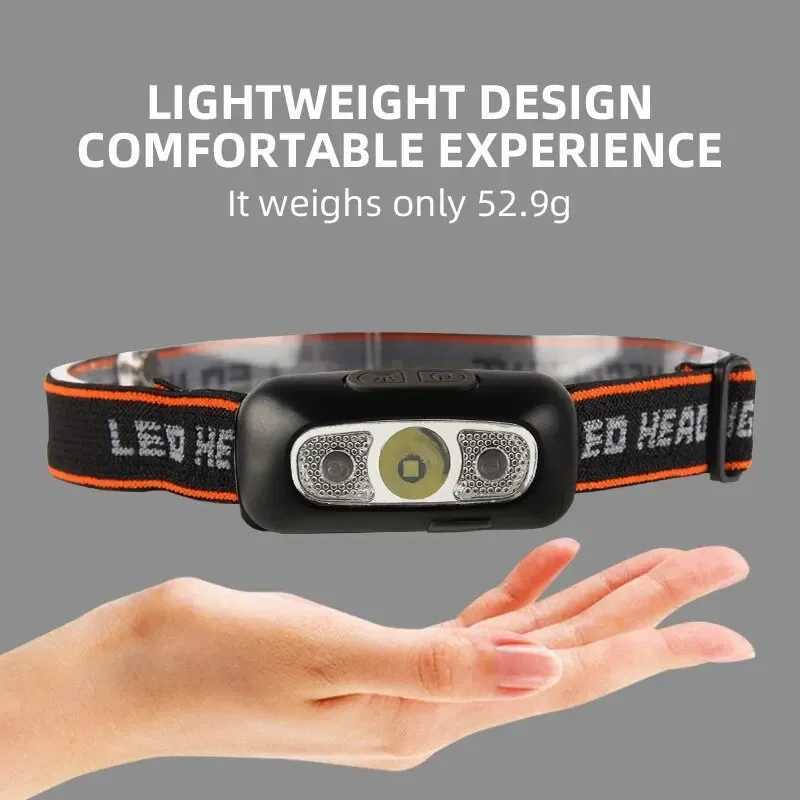 Mini Strong Light Headlamp Portable LED Sensor Industrial Headlamp USB-C Rechargeable Headlight Outdoor Camping Fishing H260307