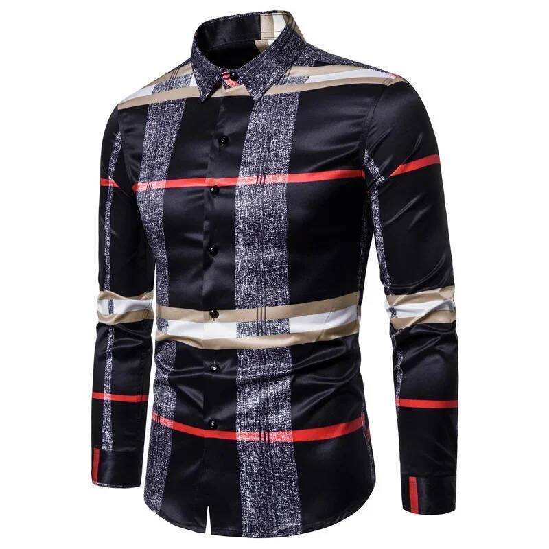 New 2025 Business Casual Plaid Men's Formal Workwear Wedding Dress Slim Social Party Clothes Khaki Checked Shirt 6XL