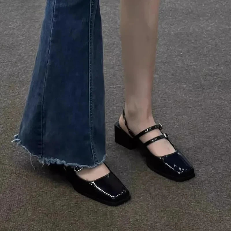 Retro Style Summer Thick Heel Women Sandals Fashion Square Toe Singbacks Shoes Ladies Elegant Party Dress Sandalias 260303
