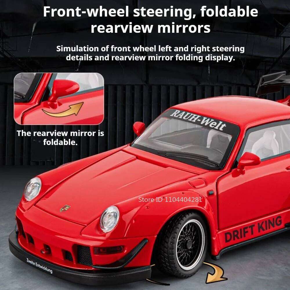 1:22 RWB 993 NA1 Miniature Sports Car Models Diecast Alloy Toys Doors Opened Sound Light Pull Back Vehices Collectible Ornaments Z260307