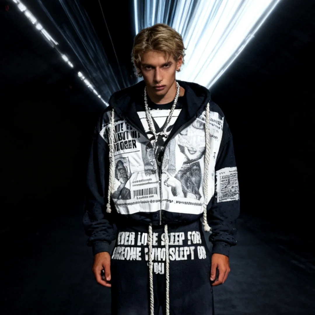 2026 Unisex High Street Dark Embroidered Hoodie Loose Fit Trendy Streetwear Casual n Sense Sweatshirt 260228