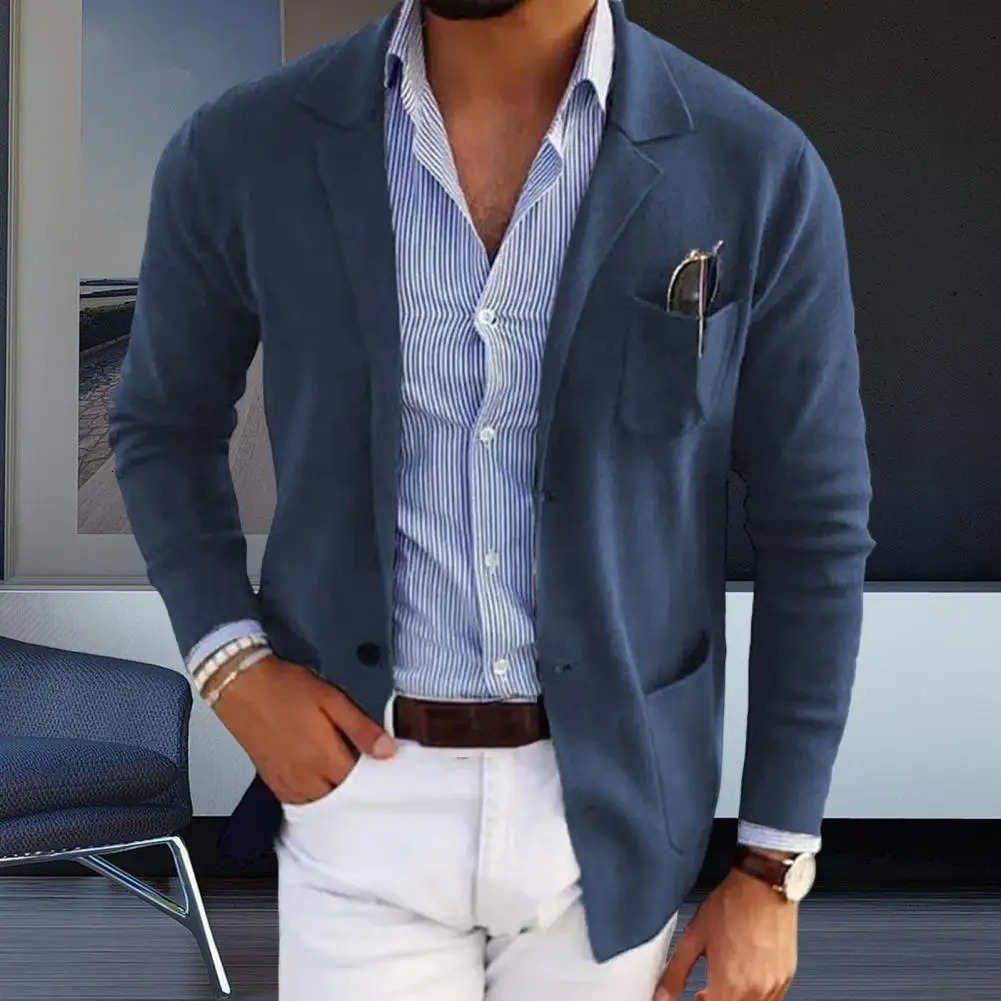 Casual Men Blazers Solid Color Lapel Long Sleeve Single-Breasted Suit Coat Business Outerwear Suit Jacket With Pockets 260306