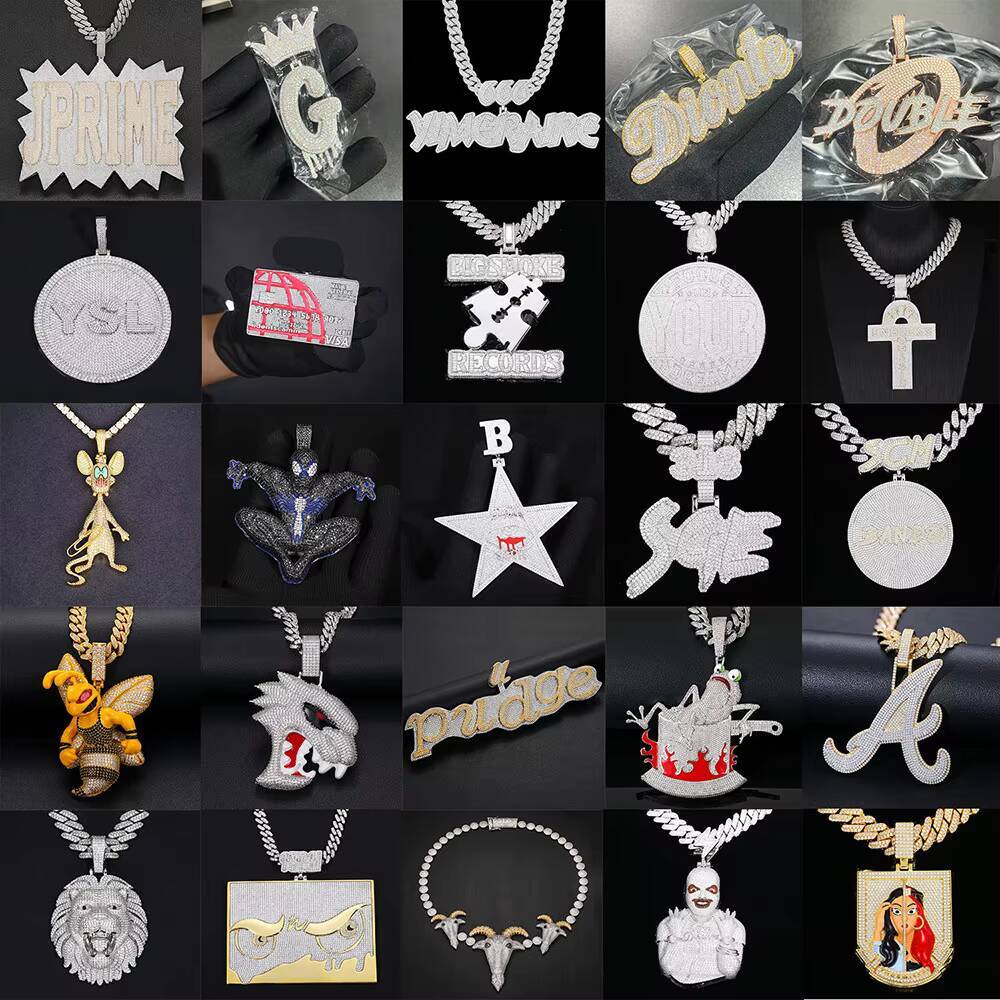 Custom 925 Sterling Silver Diamond Hip Hop Jewelry Full VVS Moissanite Iced Out Letter AD Name Pendant Bling Necklace