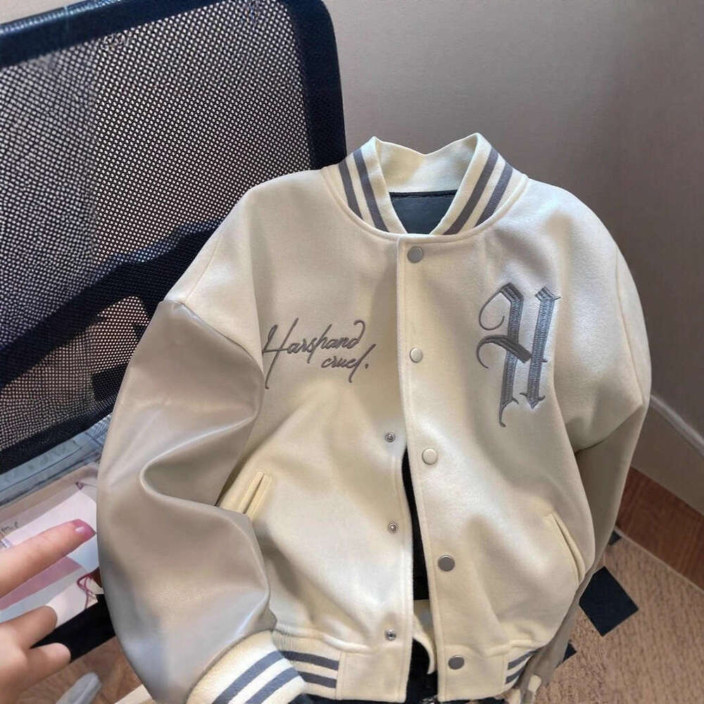 Mardi Hefxessdr American Style Embroidered Baseball Patchwork Leather Sleeve Jacket Men Autumn Winter Casual Bomber Loose Couple Coat