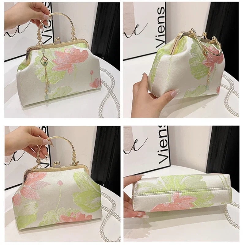 Fashion Silk Bag Tote Shoulder Crossbody Chain Women Handbag Embroidery Chinese Cheongsam Female Daily use Purse 260307
