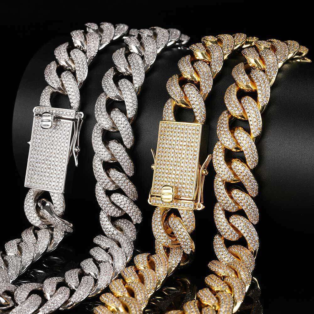 European and American jewelry hot sale: Hip-hop 18mm three-row full-diamond Cuban necklace, high-quality micro-inlaid zircon hip-hop necklace