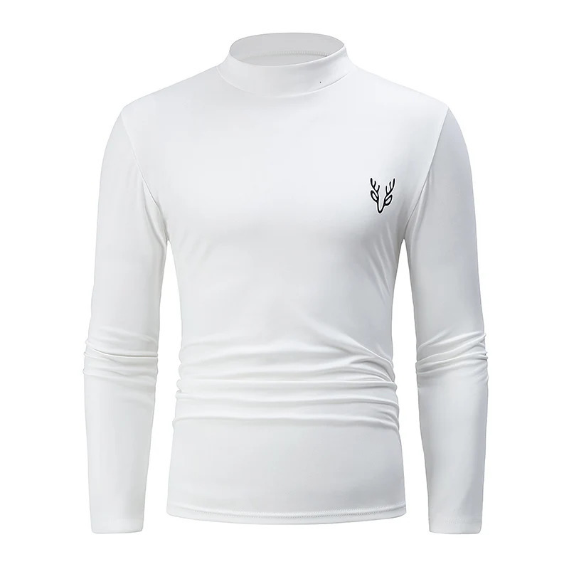 31 Piece Autumn And Winter Mens Solid Color Semi High Neck Casual Simple Warm Long sleeved Tshirt Youth Plus Size Base Top 260302