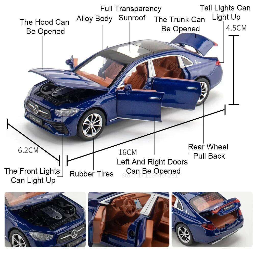 1:32 Scale 300SL E300L Diecast Alloy Toys Miniature Cars Doors Opened Pull Back Sound Light Ornament Vehices Boys Festival Gifts Z260306