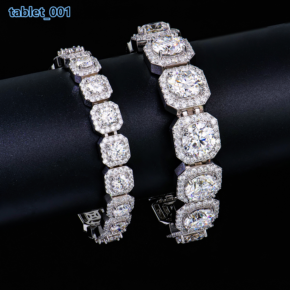 Custom Men Hip Hop Jewelry 925 Sterling Silver Iced Out Square Clustered Diamond Mossanite Moissanite Tennis Link Chain Bracelet