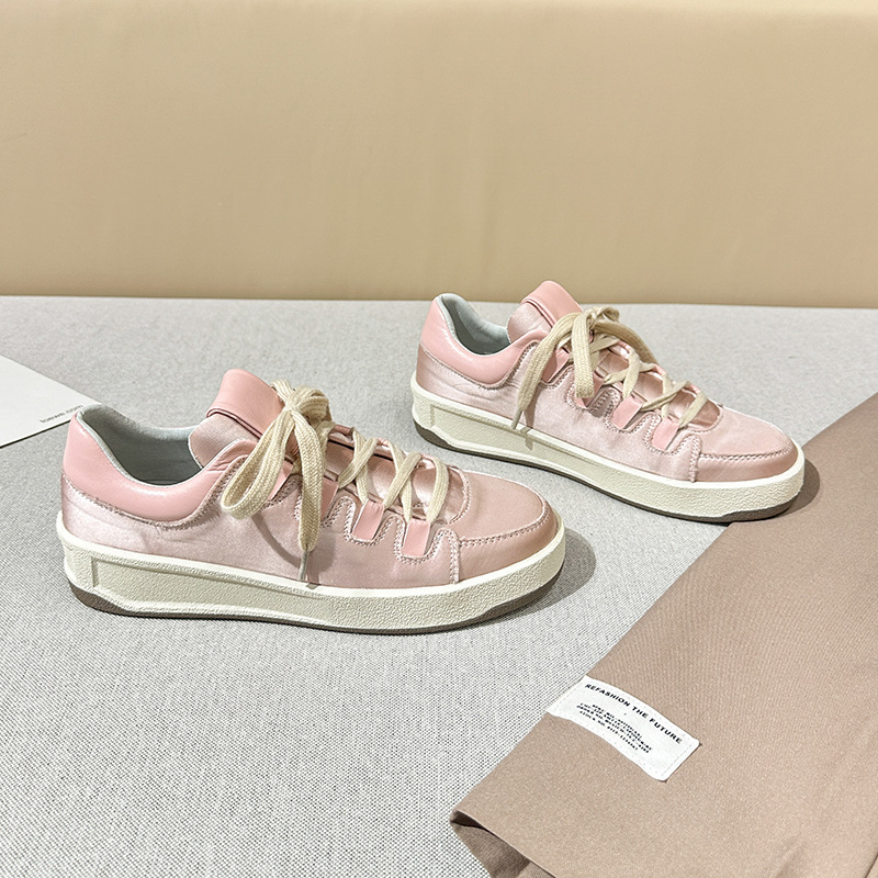 2026 Men's Women's Fashion Pink White Satin Retro Trainers, Vintage Sneakers with Chunky Sole Sizes 34-44