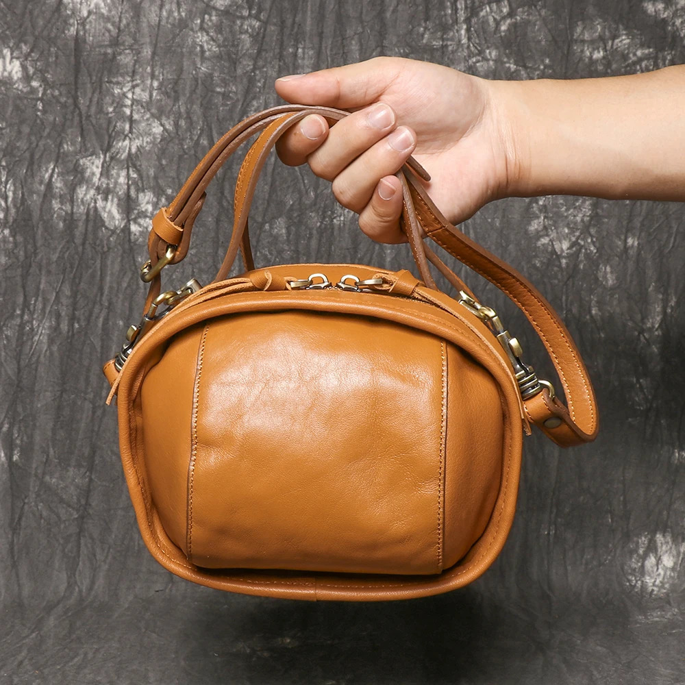 LUOKIR Genuine Leather Womens Crossbody Bag Top Layer Cowhide Exquisite Handbag Daily Travel Mobile Phone Bowling bag 260227