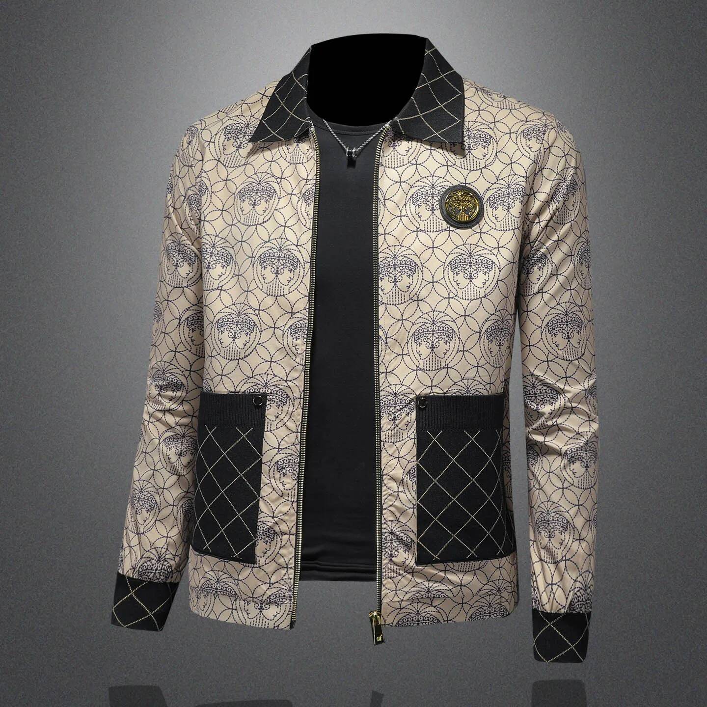 High Quality Printed for Men Autumn Winter Luxury Casual Business Lapel Jacket Social Streetwear Windbreaker Coat 5XL