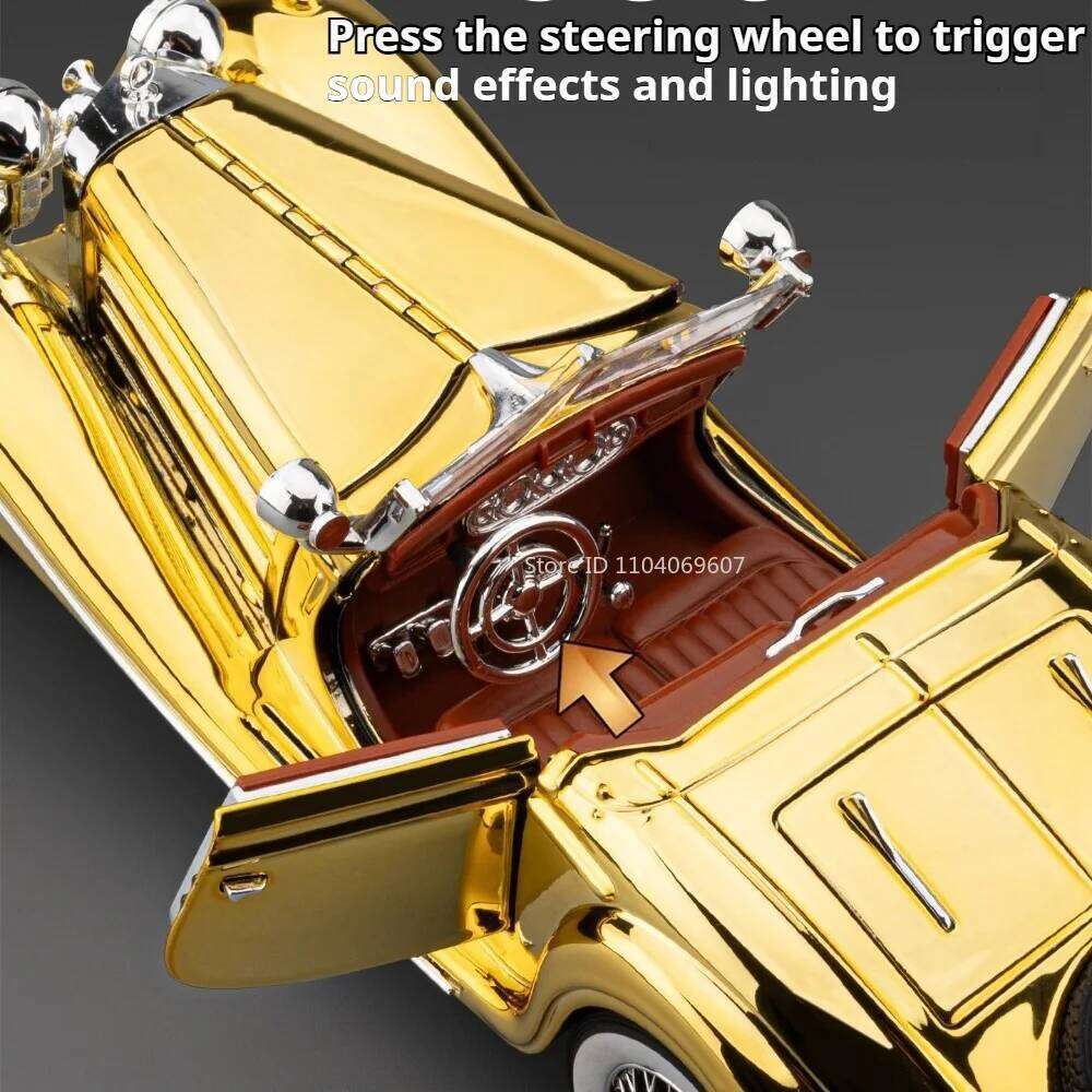 1:24 500K 300SL Toy Model Alloy Diecast Car Sound Light Pull Back Doors Opened Shock Absorption Vintage Cars Collect Preferences Z260306