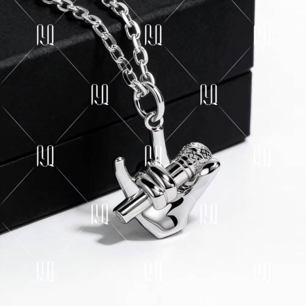 Microphone in Hand Design Moissanite Pendant Necklace 925 Sterling Silver Unisex Hop Jewelry Gift Music Theme Accessory