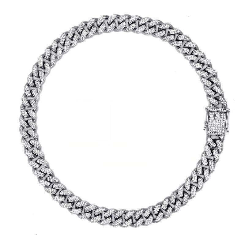European American alloy men's Cuban chain, fully studded with diamonds, quality, 12mm, hip-hop style, cross-border wholesale, cool and high quali