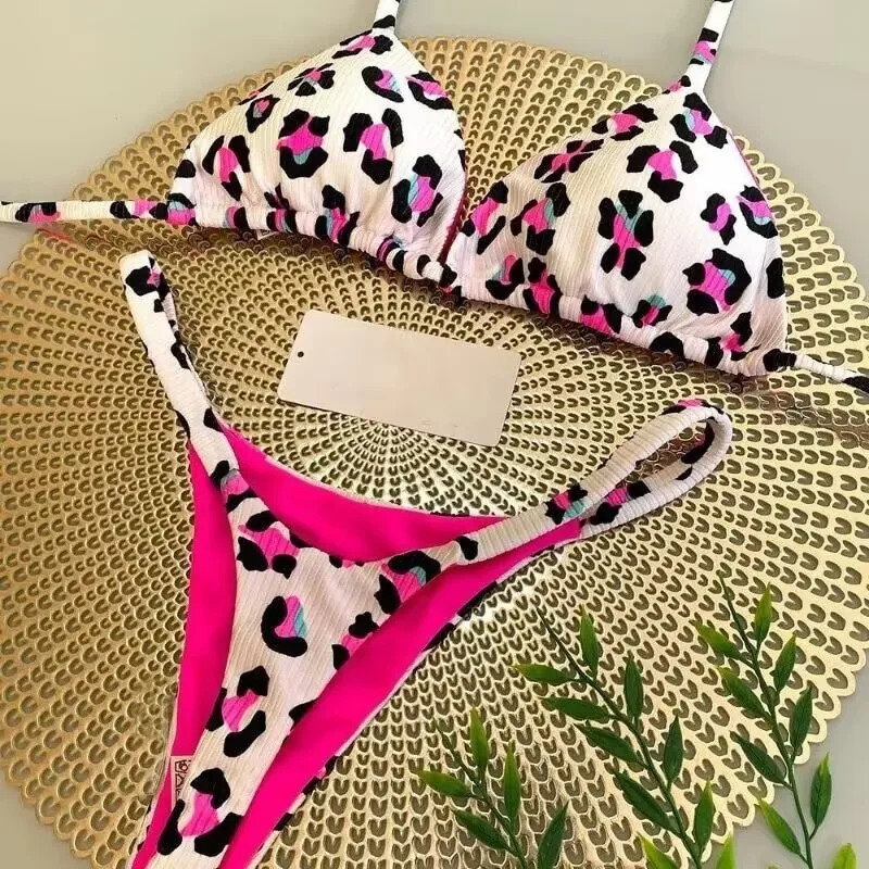 Womens Bikini Swimsuit Split Solid Color Laceup Sexy 2piece Set Micro Swimwear 260306