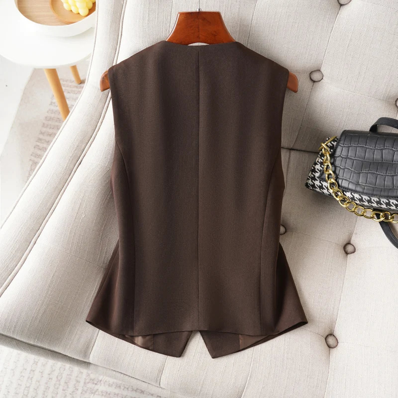 Coffee Colored VNeck Single Breasted Short Womens Vest in Spring and Autumn Fashionable Slimming for the Workplace Wearing 260306