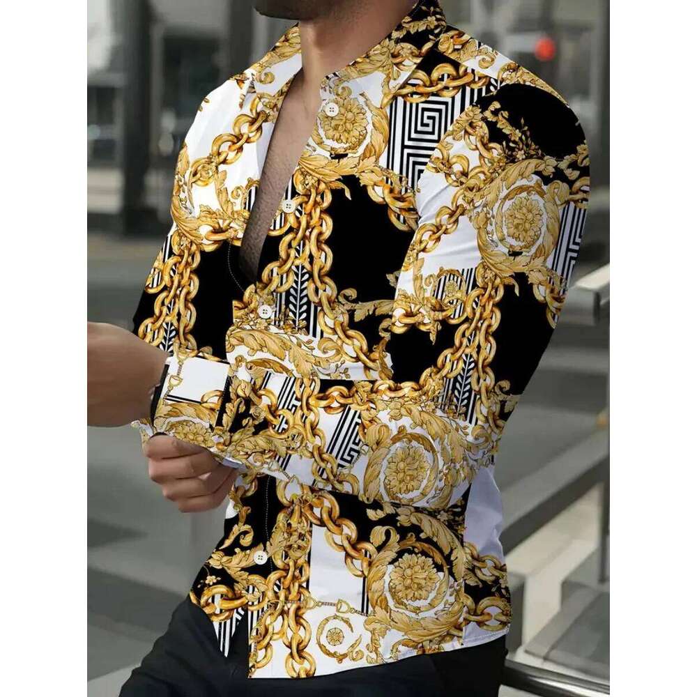 New Men's 3D Printed Shirt Outdoor Street Style Long-Sleeved Buttoned - Oversized Fashionable Clothing