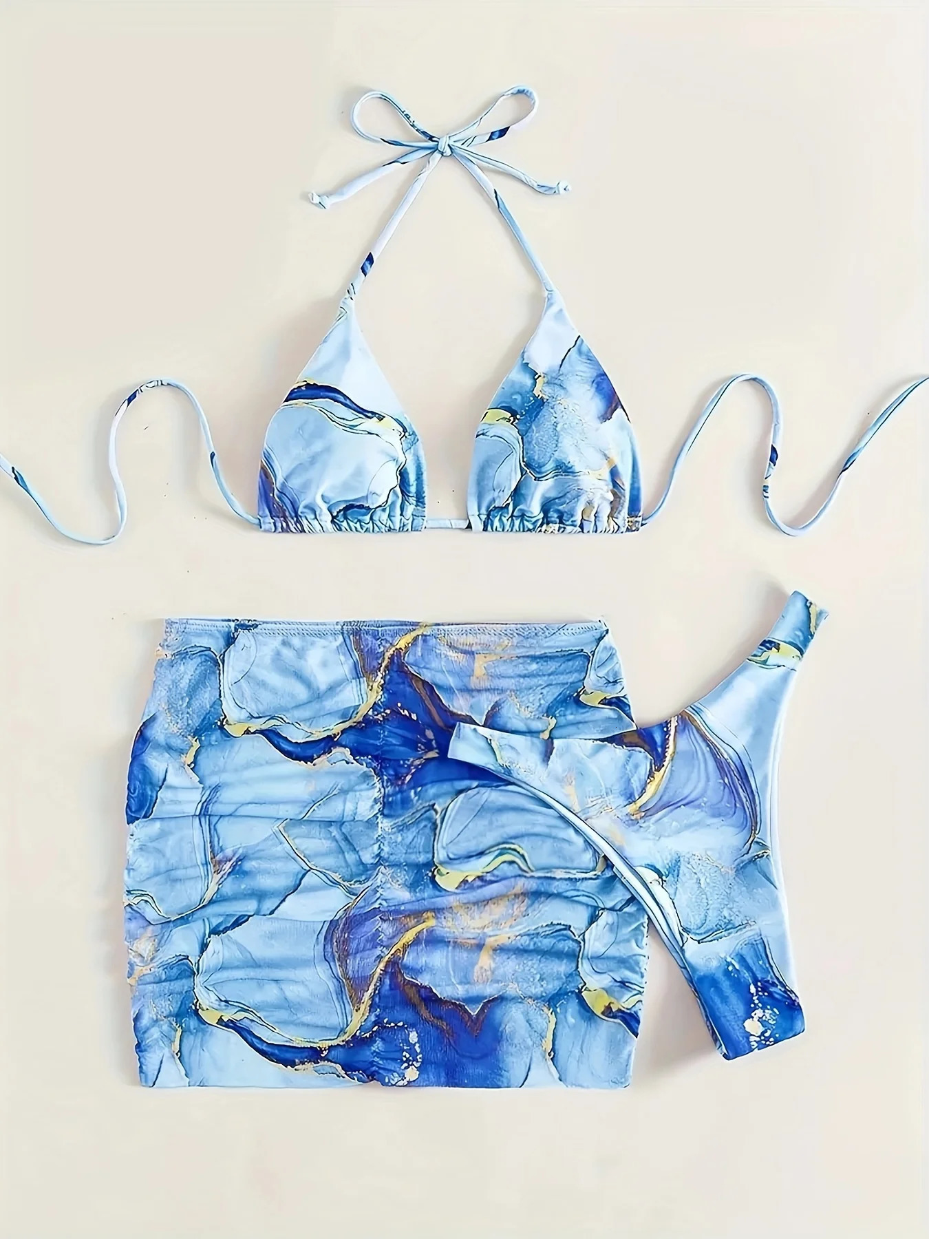 Summer European American Marble Print Womens Bikini CoverUp Skirt Set y Chic Style Yacht Club Gathering Ou 260306