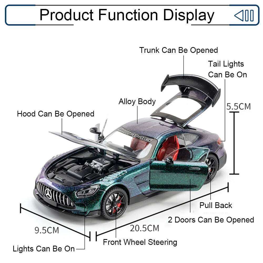 1:24 SLR 722S GT Alloy Sports Car Model Diecast Toy with Sound Light Pull Back Doors Opened Miniature Cars Boy Christmas Present Z260307