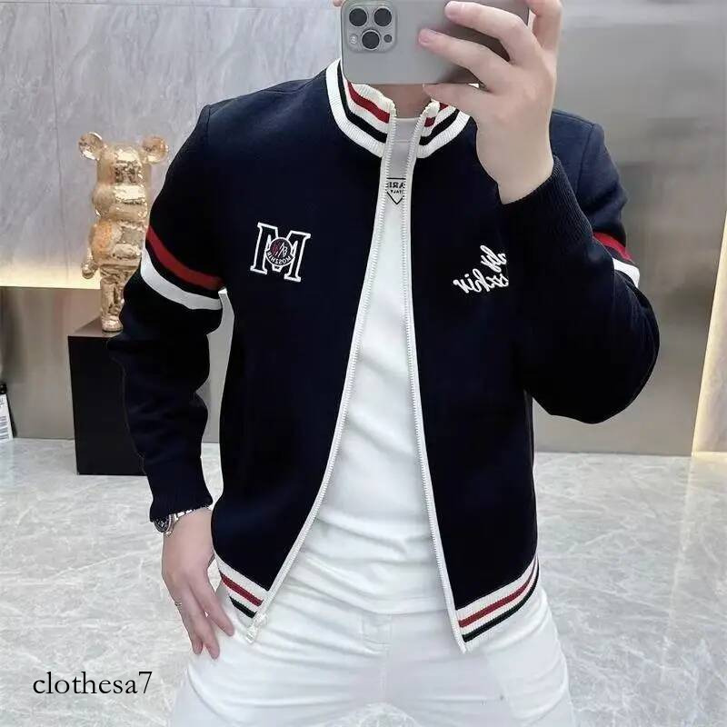 Autumn winter men's standing collar jacket embroidery Coat all-match coat light luxury Long Sleeve Hoodie Jacket