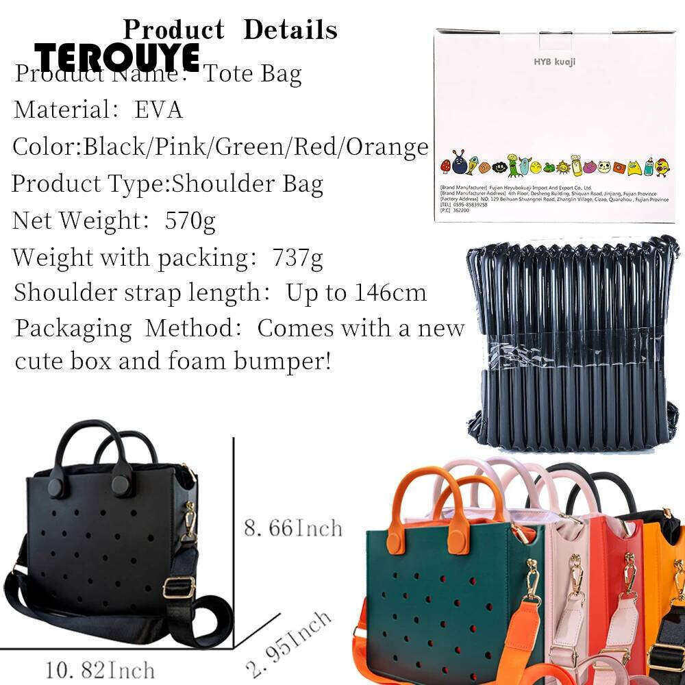 Beach Tote Travel Handbag Fashion Storage EVA Large Leather Shoulder For Women Casual Waterproof Bag Hole Fit Charms TEROUYE