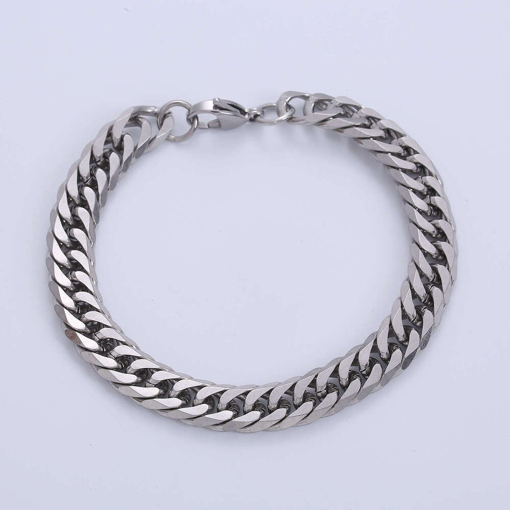 AML source manufacturer wholesales men's classic fine jewelry stainless steel encrypted six-sided polished Cuban chain bracelet