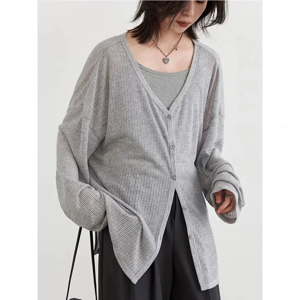 CHIC VEN Womens Cardigan V-neck Long Sleeved Female Shirt Female Jumpers Sun Protection Woman Top Spring Summer 260305