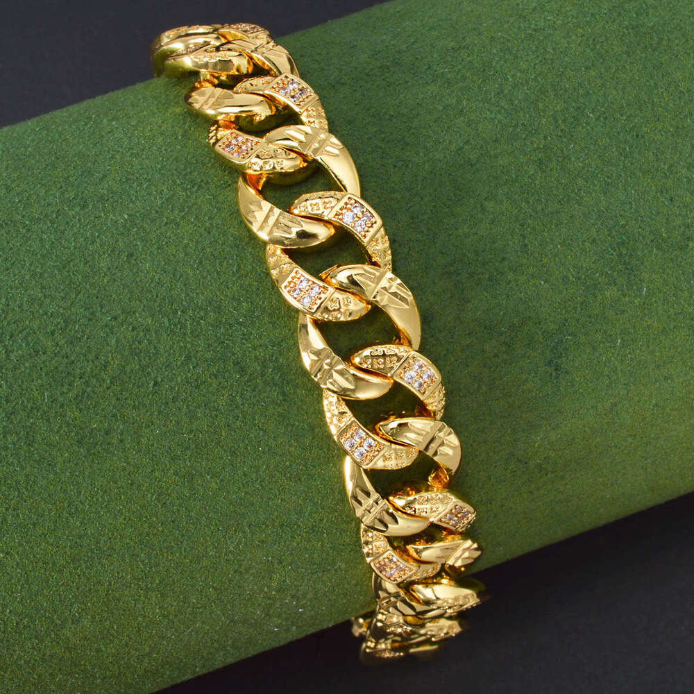 Manufacturer Export Cross-Border European and American High-Quality Flat Chain Inlaid with Diamonds Hip-Hop Cuban Necklace Rhinestone Bracelet Wholesa