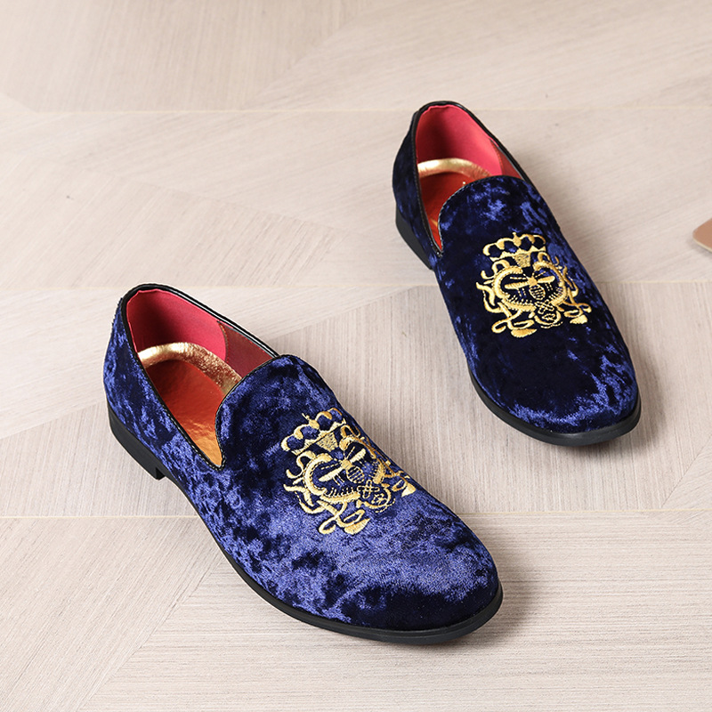 Embroidery Designer dress shoes for men and women Luxury loafers suede leather casual loafers flats office black blue shoes with dust bag
