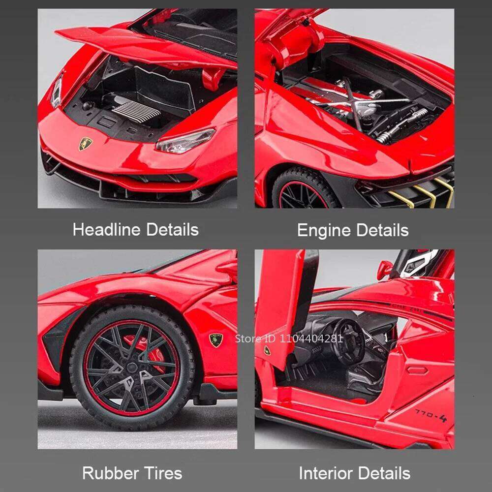 1:24 Lambor LP770-4 SVJ63 Model Toys Alloy Diecast Car Doors Opened Sound Light Pull Back Vehices Collect Simulation Models Gift Z260307