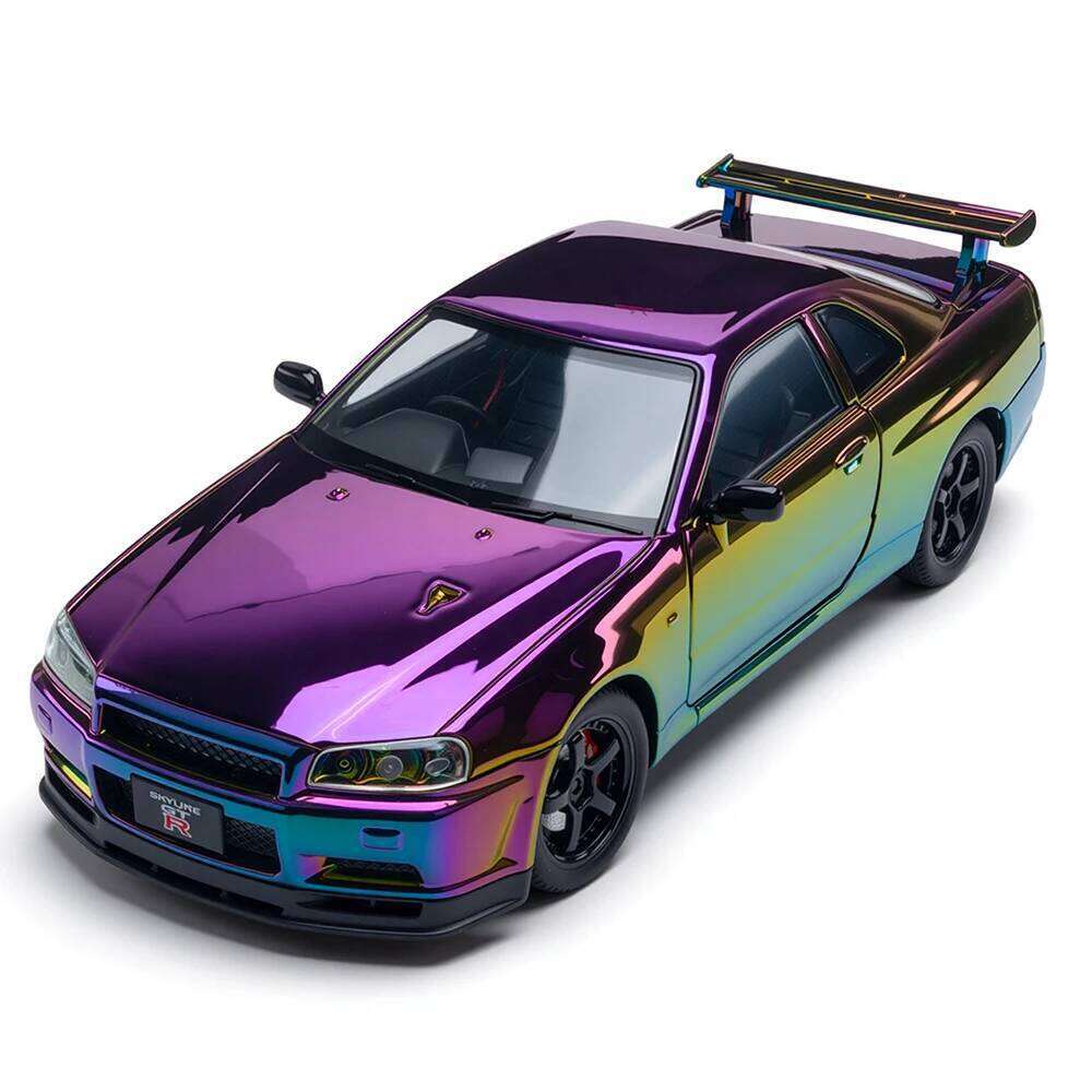 1:24 GTR-R34 Alloy Car Diecast Model Toys Front Wheel Steering with Sound Light Pull Back Miniature Vehices Kids Christmas Gifts Z260307