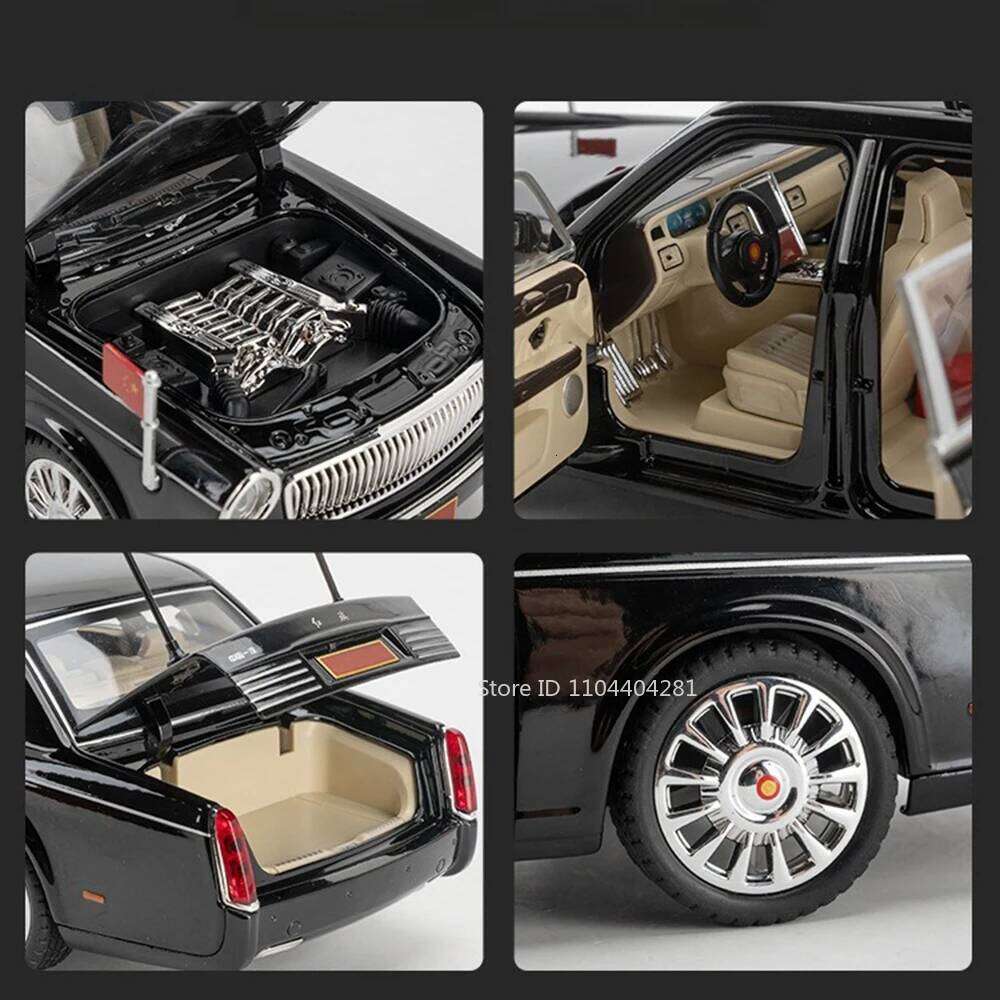 1:24 HONGQI L5 E-HS9 Model Toys Car Diecast 70th Anniversary Parade Cars Sound Light Pull Back Trendy Ornaments for Friend Gifts Z260307