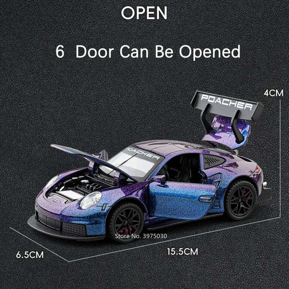 1:32 Alloy Diecast GT3 RS Toys Cars Models Wheel Pull Back 4 Doors Opened Supercar with Light Sound Sports Car Child Adult Gifts Z260307