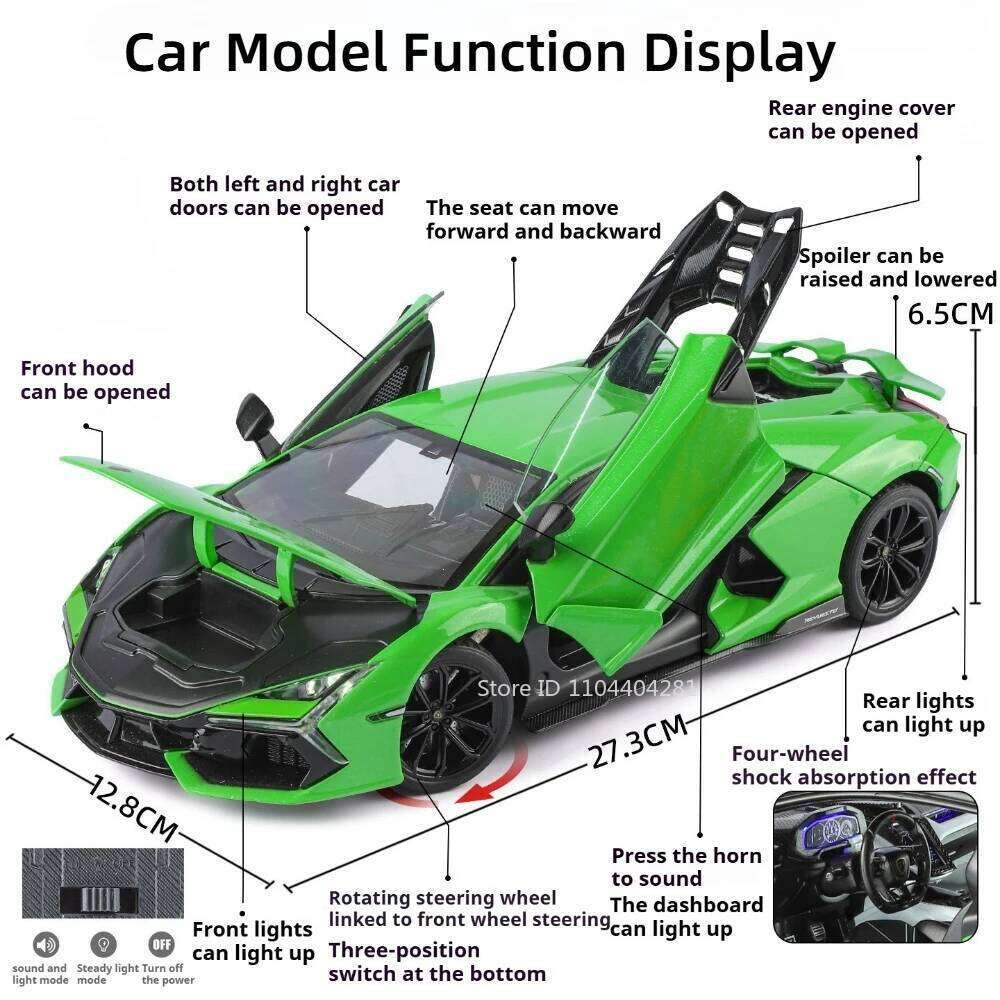 1:18 Lambor Huracan Sterrato Revuelto Miniature Model Diecast Alloy Sports Car Toys Shock Absorption Sound Light Vehice Boy Gift Z260306