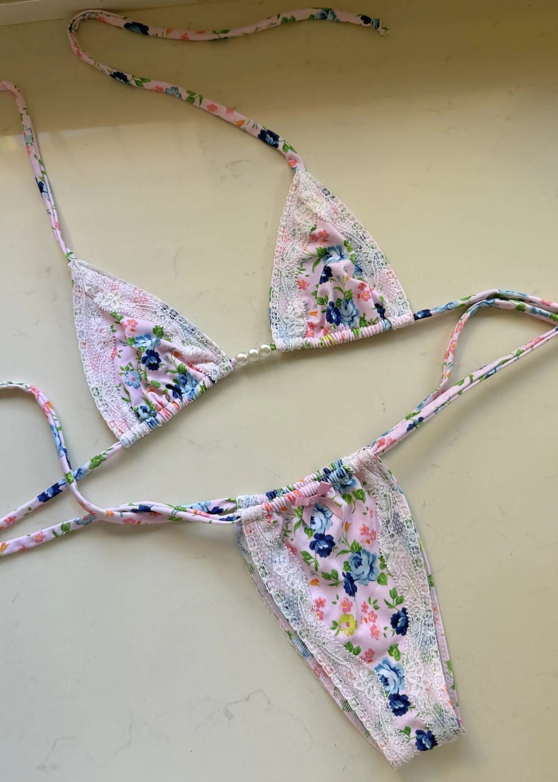 Sexy Lace Patchwork Brazilian Bikini Set Female Halter Swimwear Women Print Swimsuit Bathing Suit Biquini 260306