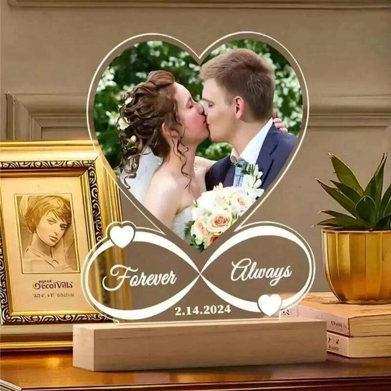 Creative Custom Acrylic Heart-shaped Photo Frame Desktop Small Table Lamp Personalized Valentine's Day Anniversary Couples Gift H260306