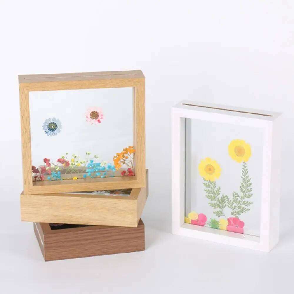 Wooden Glass Leaf Specimen Double-sided Transparent Photo Display Thicked Drawing Artwork Picture Frame H260306