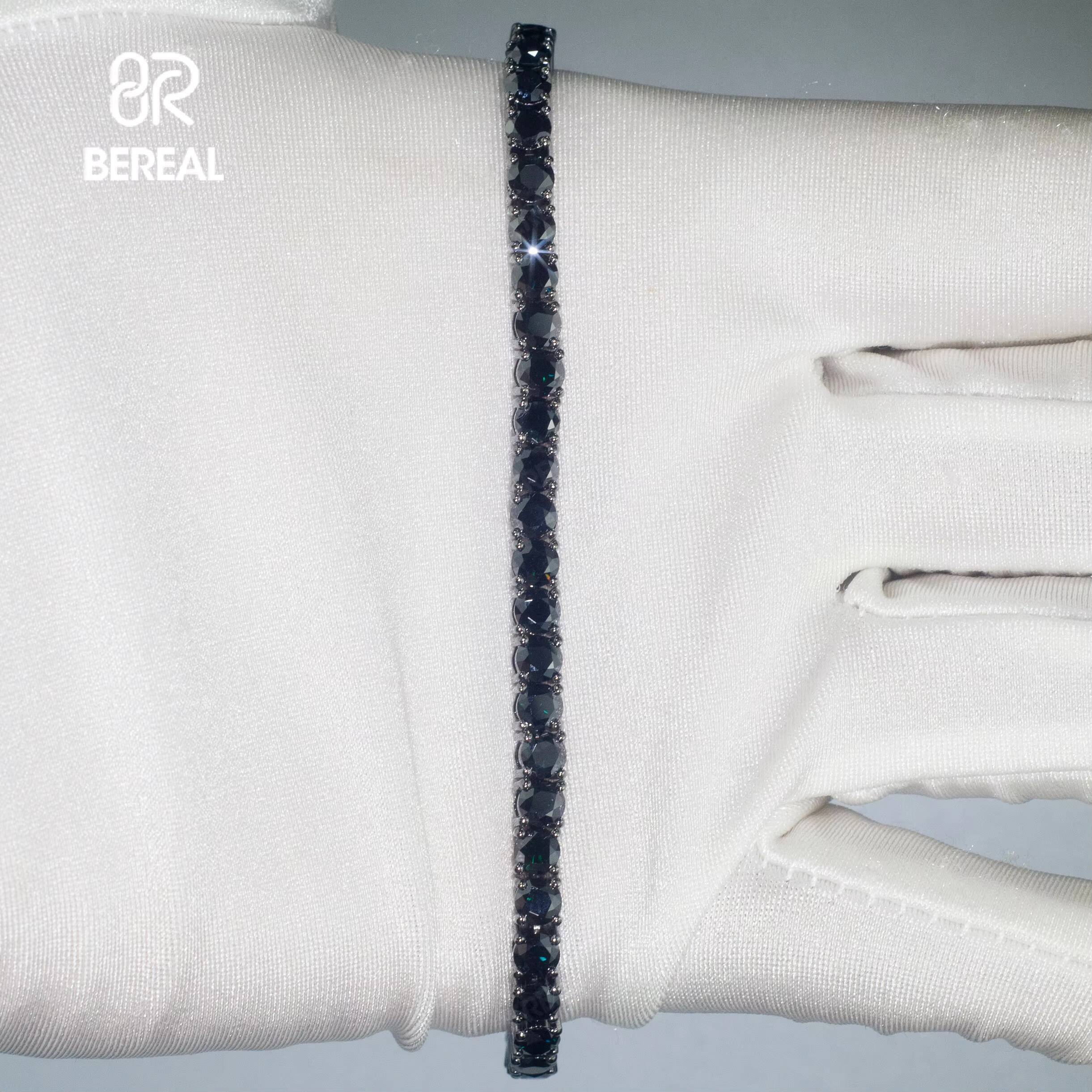 Custom 4MM Black Vvs Moissanite Tennis Bracelet Iced Out Round Brilliant Cut Diamond 925 Silver Tennis Chain for Men Women